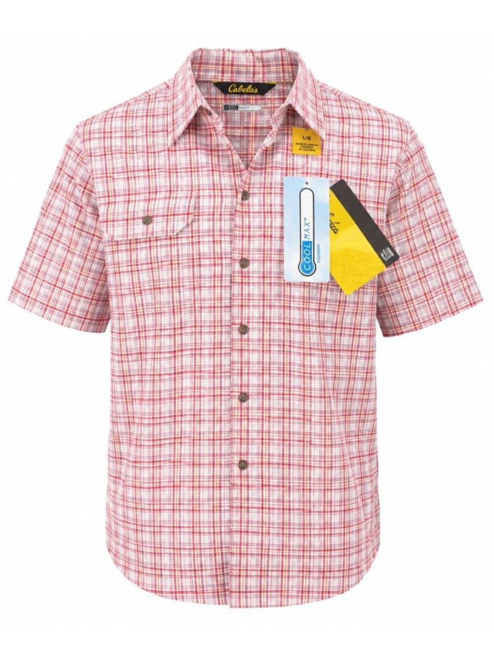 Cabela’s Men’s Large Shirt Red Plaid Button Down Short Sleeve Trail Fish Camping